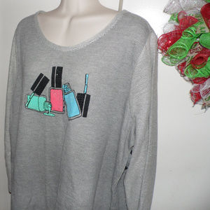 STYLE&CO GRAY  FRENCH TERRY TOPw/NAIL POLISH SZ 1X